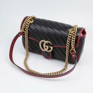 Gucci Marmont Chain Shoulder Leather Black Red GG Shoulder Bag